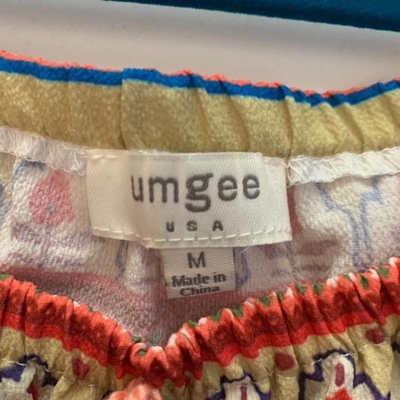 UMGEE Turquoise Blue Floral Straight Off The Runway Off-Shoulder Top - Picture 10 of 12